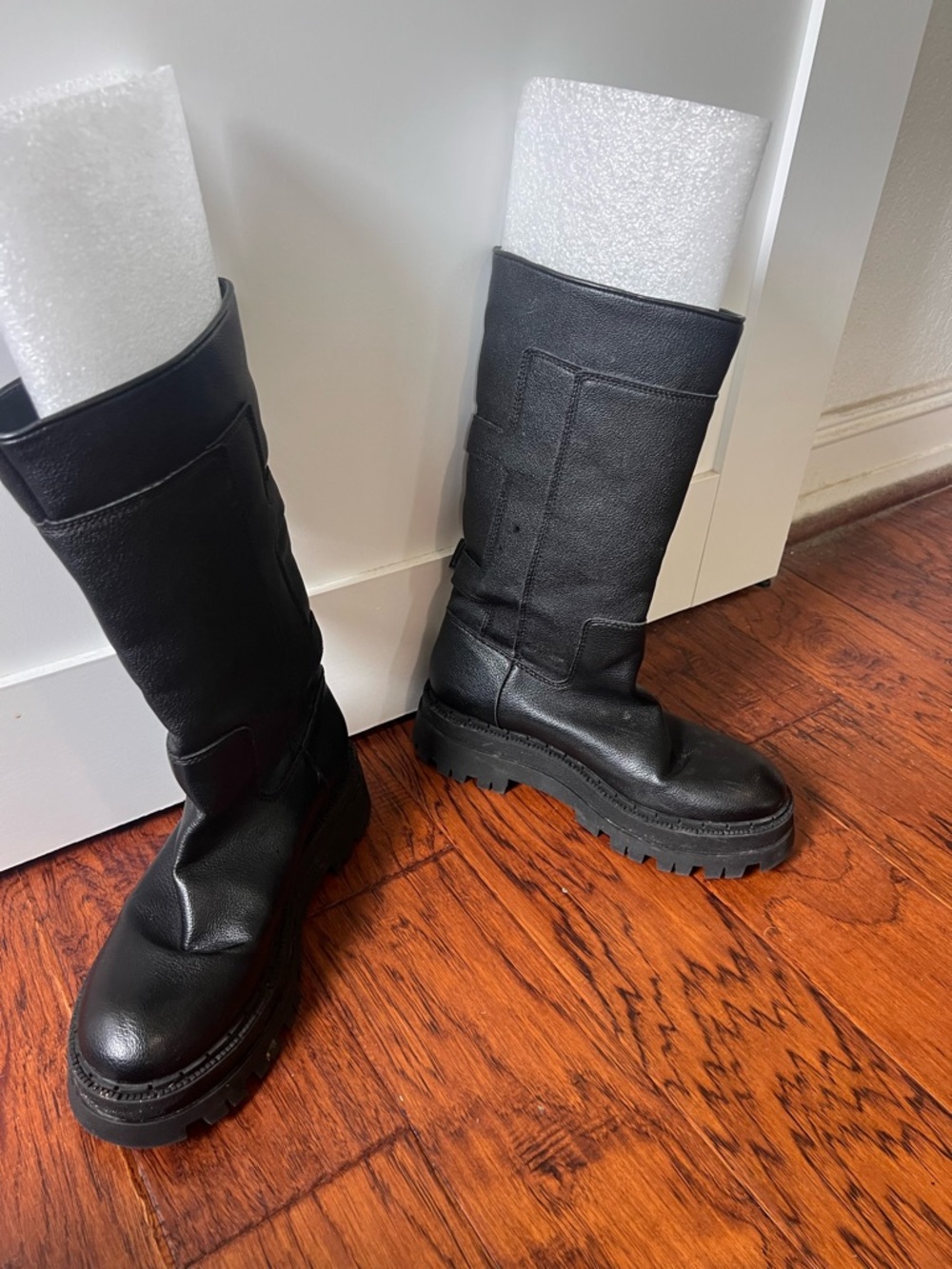 Zara Black Buckled Lug Sole Platform Boots - Picture 5 of 13